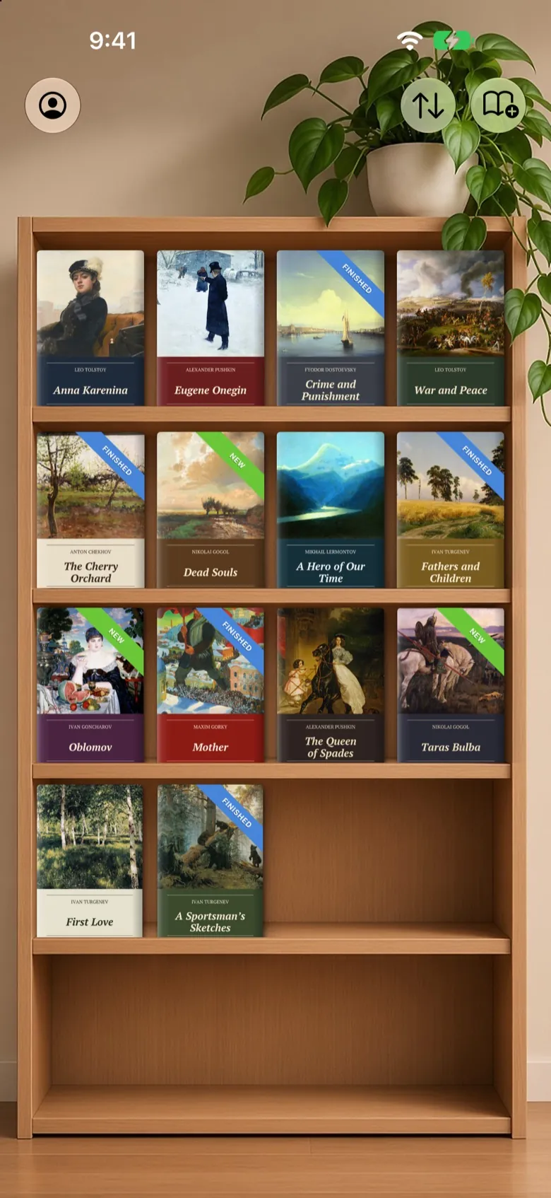 Qelivon shelf: book covers on a wooden bookcase
